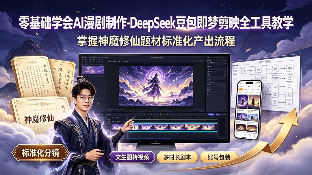 零基础学会AI漫剧制作-DeepSeek豆包即梦剪映全工具教学,掌握神魔修仙题材标准化产出流程-资源宝库