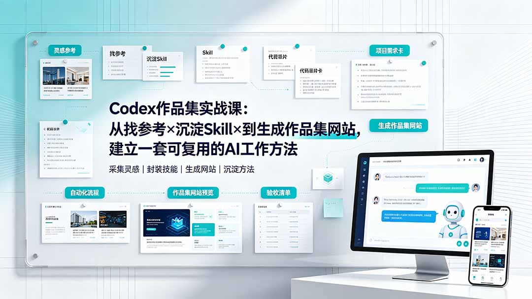 Codex作品集实战课：从找参考×沉淀Skill×到生成作品集网站，建立一套可复用的AI工作方法-资源宝库