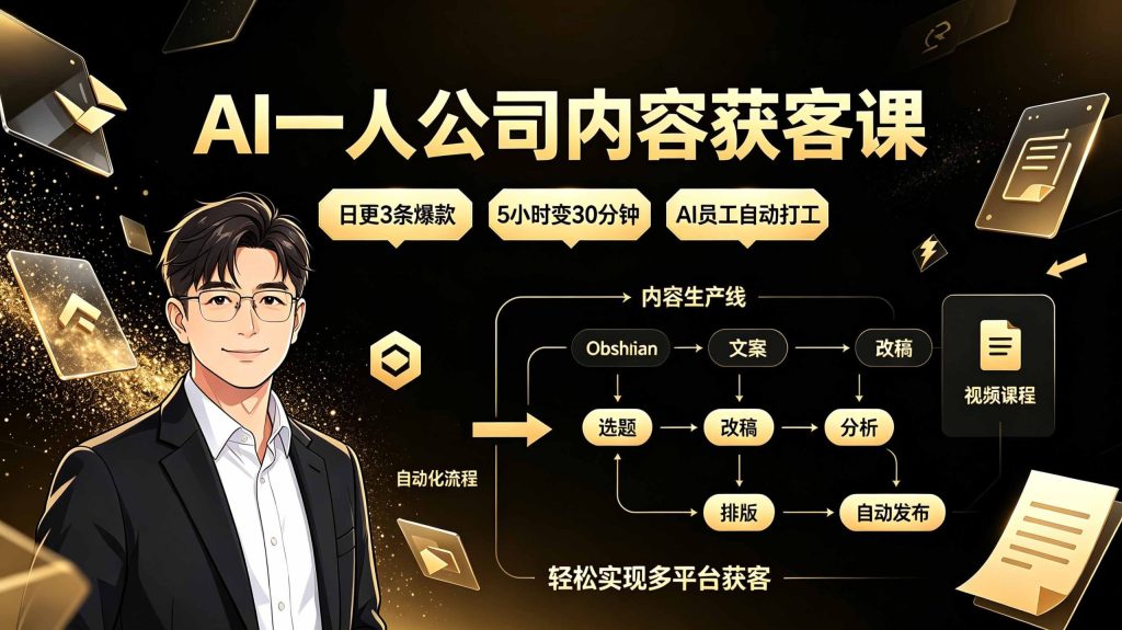 AI一人公司内容获客课：日更3条爆款×5小时变30分钟×AI员工自动打工，轻松实现多平台获客-资源宝库