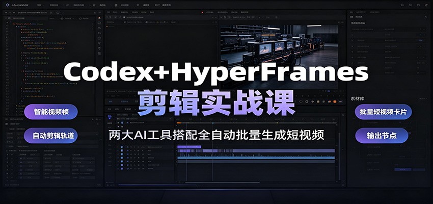 Codex+HyperFrames剪辑实战课:两大AI工具搭配全自动批量生成短视频-资源宝库