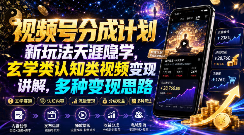 视频号分成计划新玩法天涯隐学，玄学类认知类视频变现讲解，多种变现思路-资源宝库