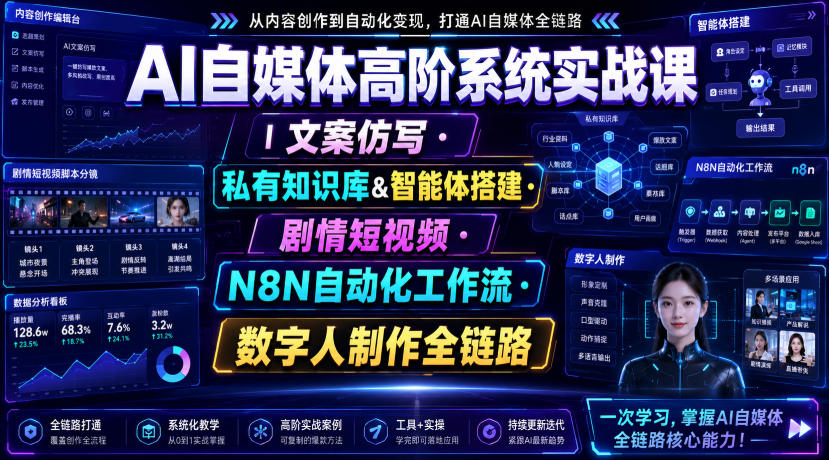 AI自媒体高阶系统实战课|文案仿写・私有知识库&智能体搭建・剧情短视频・N8N自动化工作流・数字人制作全链路-资源宝库