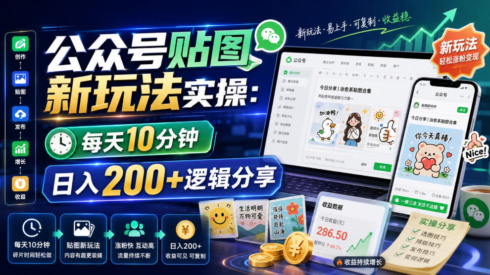 公众号贴图新玩法实操，每天10分钟，日入200+逻辑分享-资源宝库