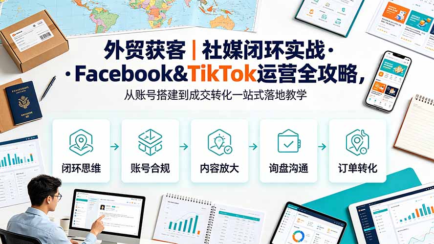 外贸获客|社媒闭环实战·Facebook&TikTok运营全攻略,从账号搭建到成交转化一站式落地教学-资源宝库