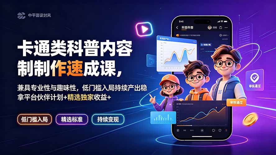 卡通类科普内容制作速成课,兼具专业性与趣味性,低门槛入局持续产出稳拿平台伙伴计划+精选独家收益-资源宝库