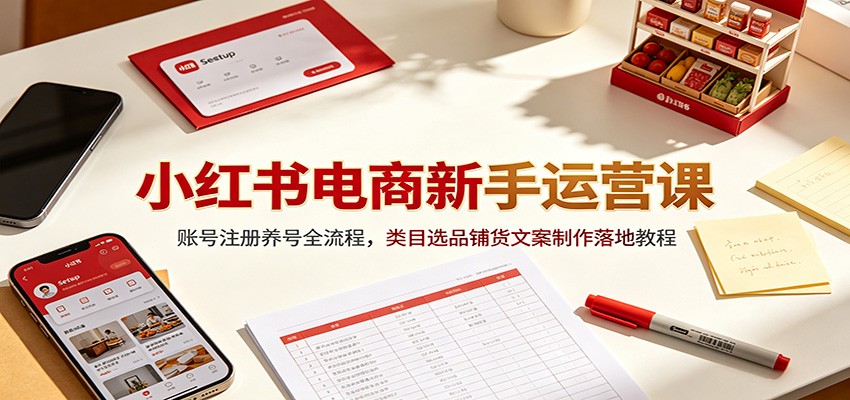 小红书电商新手运营课：账号注册养号全流程，类目选品铺货文案制作落地教程-资源宝库