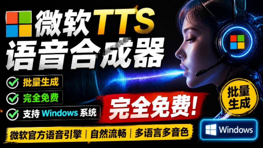 微软TTS免费语音配音生成器，完全免费，支持多语音、多音色选择，Windows系统专用TTS语音合成器-资源宝库