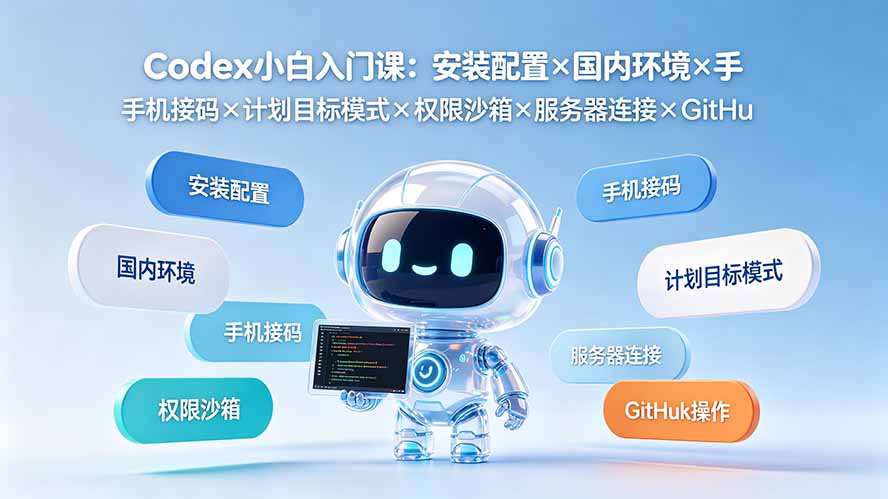 Codex小白入门课:安装配置×国内环境×手机接码×计划目标模式×权限沙箱×服务器连接×GitHub操作-资源宝库