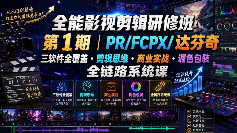 全能影视剪辑研修班第1期|PR/FCPX/达芬奇三软件全覆盖・剪辑思维・商业实战・调色包装全链路系统课-资源宝库
