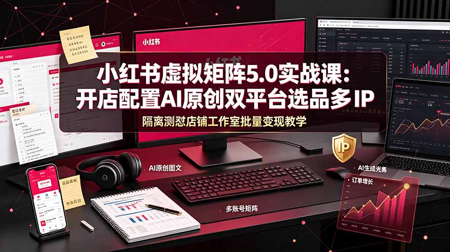 小红书虚拟矩阵5.0实战课：开店配置｜AI原创｜双平台选品｜多IP隔离｜测怼店铺工作室批量变现实操教学-资源宝库