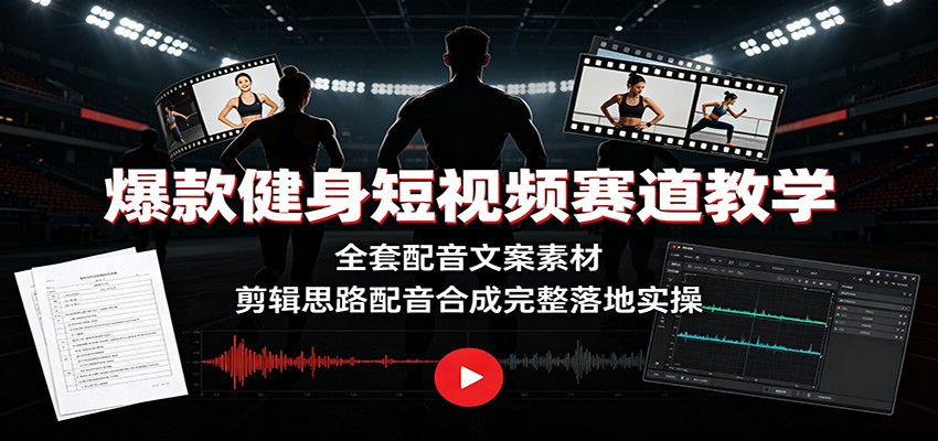 爆款健身短视频赛道教学：全套配音文案素材，剪辑思路配音合成完整落地实操-资源宝库