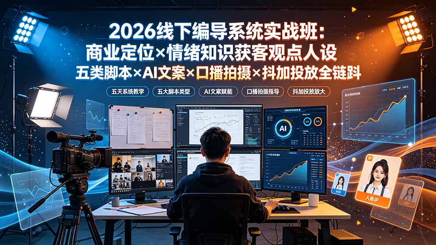 2026线下编导系统实战班:商业定位×情绪知识获客观点人设五类脚本×AI文案×口播拍摄×抖加投放全链路-资源宝库