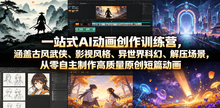 一站式AI动画创作训练营，涵盖古风武侠、影视风格、异世界科幻、解压场景，从零自主制作高质量原创短篇动画(更新)-资源宝库