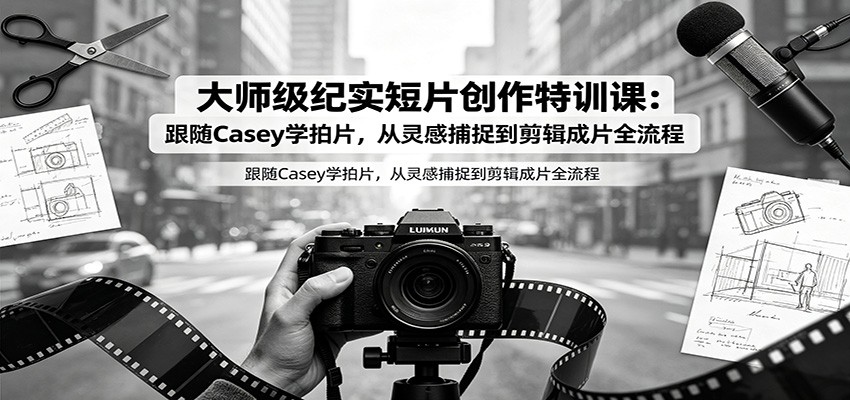 大师级纪实短片创作特训课:跟随Casey学拍片,从灵感捕捉到剪辑成片全流程-资源宝库