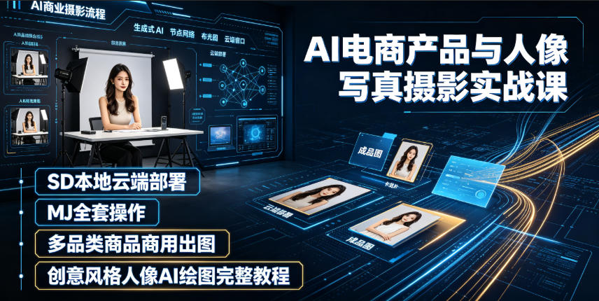 AI电商产品与人像写真摄影实战课｜SD本地云端部署、MJ全套操作、多品类商品商用出图、创意风格人像AI绘图完整教程-资源宝库