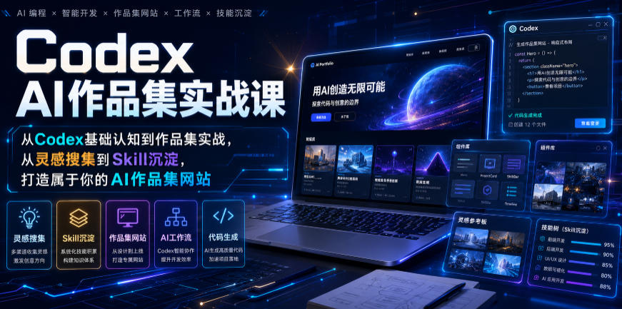 Codex AI作品集实战课，从Codex基础认知到作品集实战，从灵感搜集到Skill沉淀，打造属于你的AI作品集网站-资源宝库