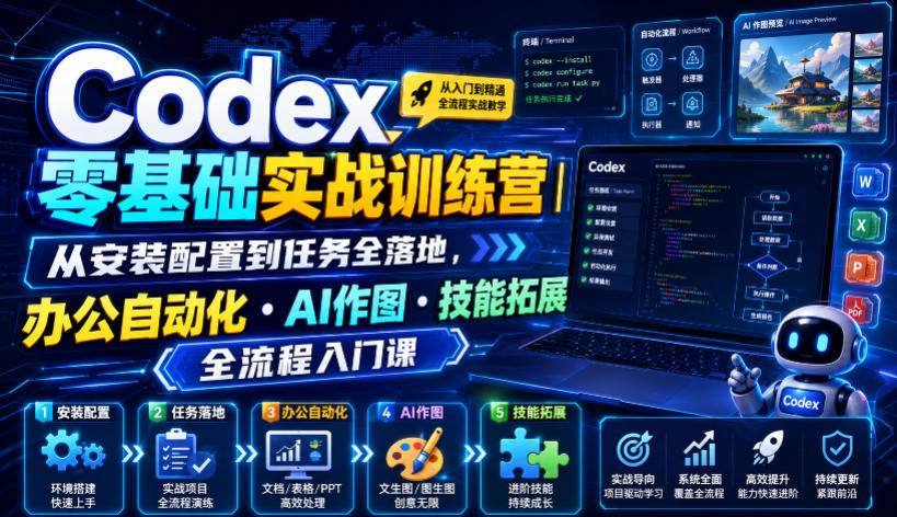 Codex零基础实战训练营｜从安装配置到任务全落地，办公自动化・AI作图・技能拓展全流程入门课-资源宝库