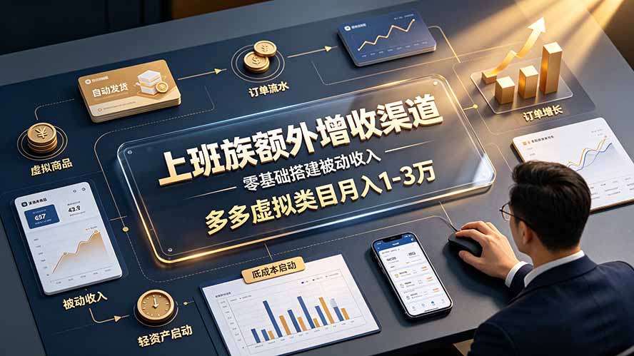 上班族额外增收渠道,零基础搭建被动收入,多多虚拟类目月入 1-3 万-资源宝库