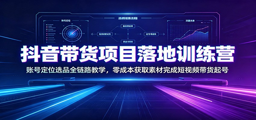 抖音带货项目落地训练营：账号定位选品全链路教学，零成本获取素材完成短视频带货起号-资源宝库