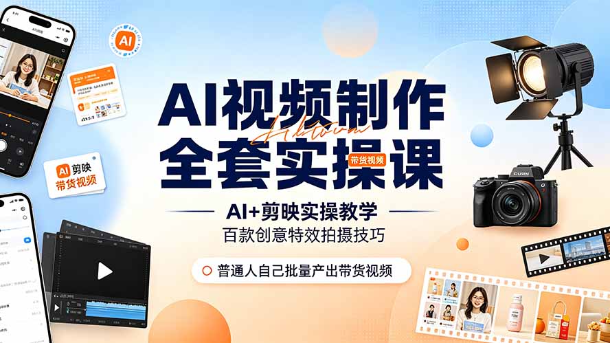 AI视频制作全套实操课，多款AI工具搭配剪映教学，百种特效运镜拍摄实操，抖音账号带货运营全覆盖-资源宝库