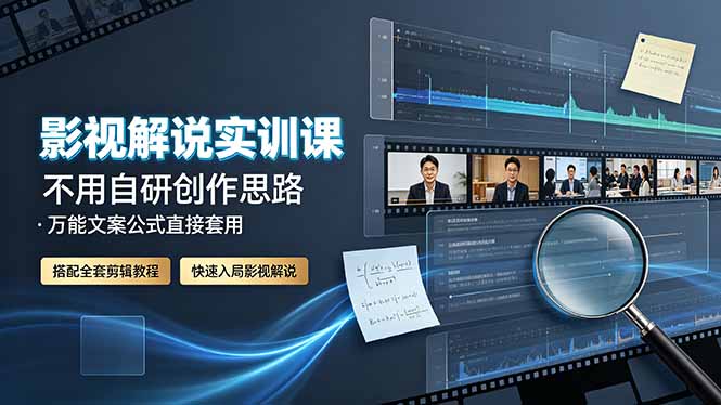 影视解说实训课：不用自研创作思路，万能文案公式直接套用，搭配全套剪辑教程，快速入局影视解说-资源宝库