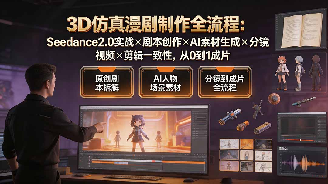 3D仿真漫剧制作全流程：Seedance2.0实战×剧本创作×AI素材生成×分镜视频×剪辑一致性，从0到1成片-资源宝库