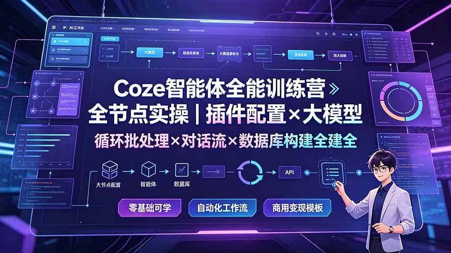 Coze智能体全能训练营：全节点实操｜插件配置×大模型×循环批处理×对话流×数据库构建全教学-资源宝库
