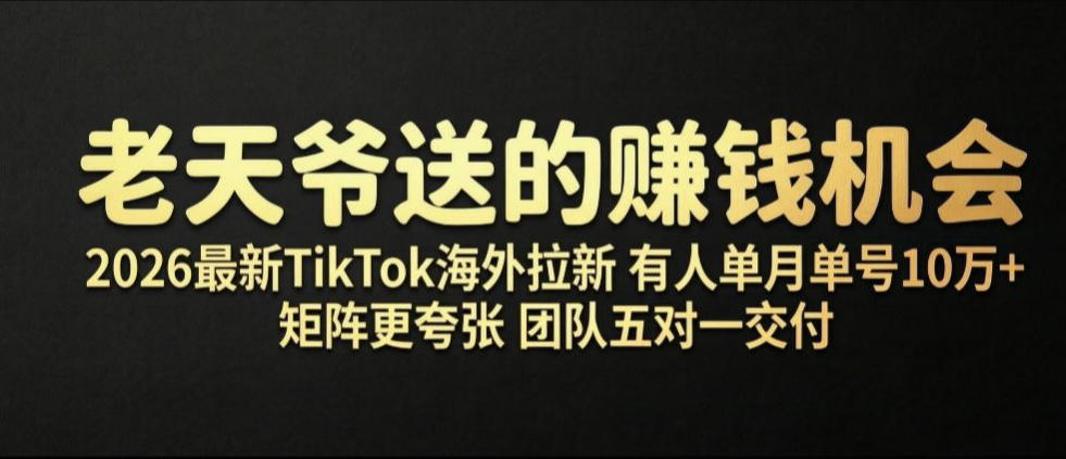 老天爷送的賺钱机会！2026最新TikTok海外拉新，有人单月单号10W+，矩阵更夸张，团队交付【揭秘】-资源宝库