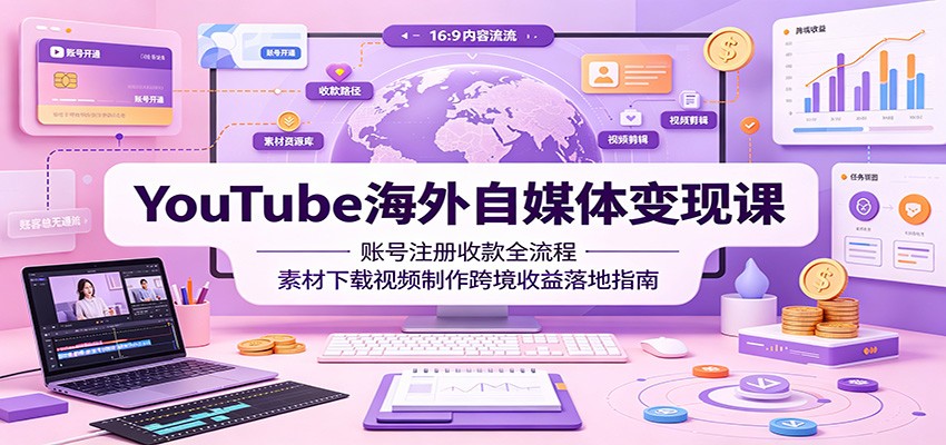 YouTube海外自媒体变现课：账号注册收款全流程，素材下载视频制作跨境收益落地指南-资源宝库