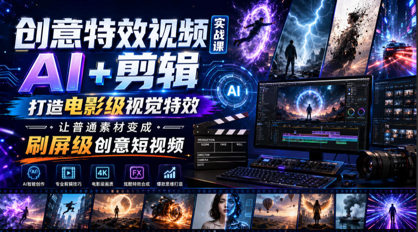 创意特效视频实战课，AI+剪辑打造电影级视觉特效，让普通素材变成刷屏级创意短视频-资源宝库