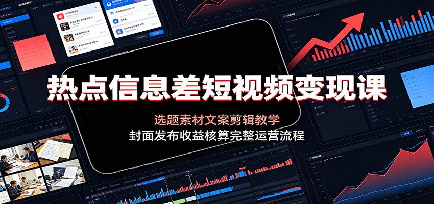 热点信息差短视频变现课：选题素材文案剪辑教学，封面发布收益核算完整运营流程-资源宝库