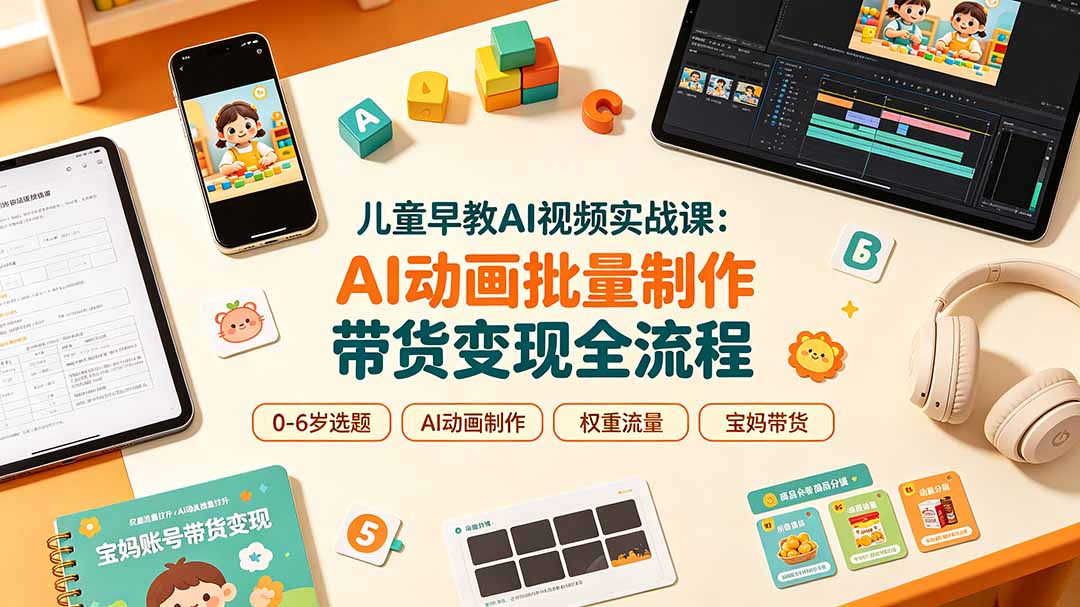 儿童早教AI视频实战课：0-6岁认知选题｜AI动画批量制作｜权重流量拉升｜宝妈账号带货变现全流程-资源宝库