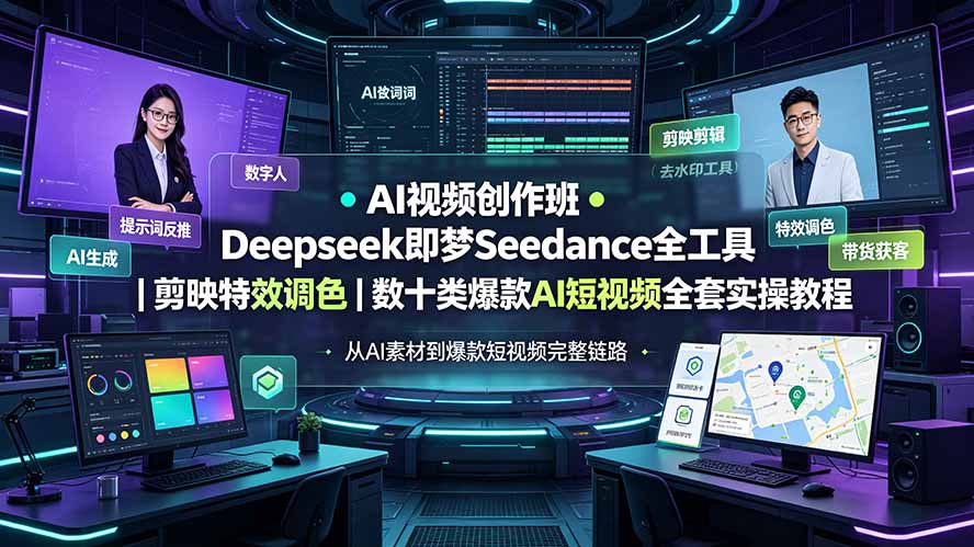 AI视频创作班◆Deepseek即梦Seedance全工具|剪映特效调色|数十类爆款AI短视频全套实操教程-资源宝库