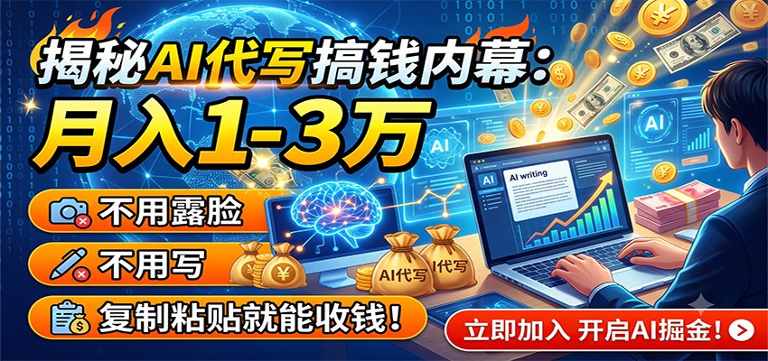 揭秘AI代写搞钱内幕：月入1-3万，不用露脸不用写，复制粘贴就能收钱！-资源宝库