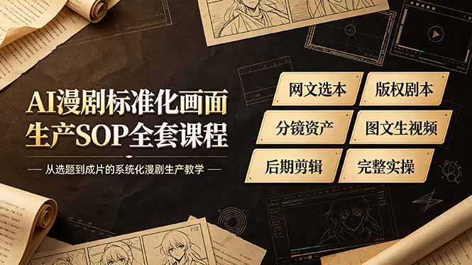 AI漫剧标准化画面生产SOP全套课程，网文选本版权剧本分镜资产全覆盖，图文生视频后期剪辑完整实操教学-资源宝库