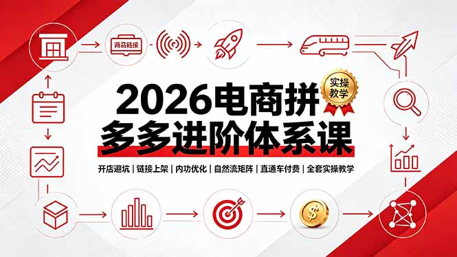 2026电商拼多多进阶体系课，开店避坑，链接上架，内功优化，自然流矩阵｜直通车付费｜全套实操教学-资源宝库