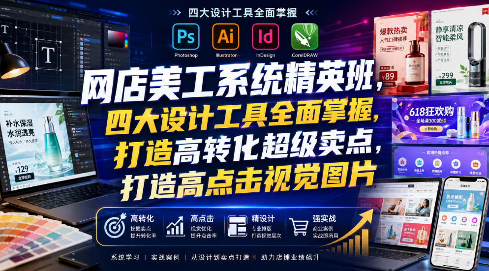 网店美工系统精英班,四大设计工具全面掌握,打造高转化超级卖点,打造高点击视觉图片(2026年7月)-资源宝库