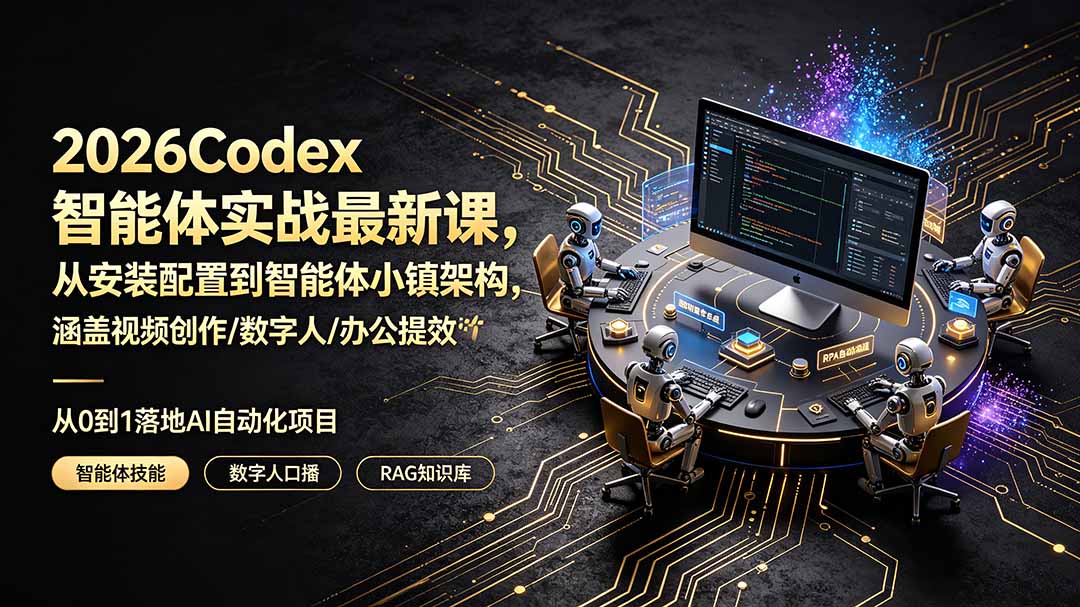 2026Codex智能体实战最新课,从安装配置到智能体小镇架构,涵盖视频创作/数字人/办公提效全技能-资源宝库