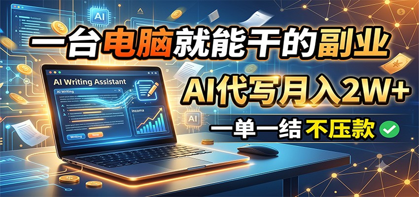 一台电脑就能干的副业,AI代写月入2W+,一单一结不压款-资源宝库