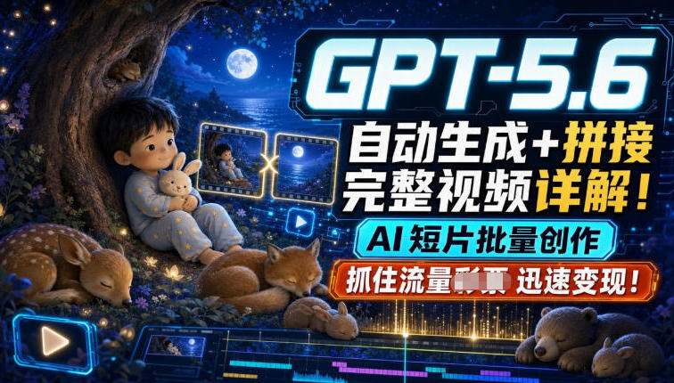 GPT-5.6自动生成+拼接完整视频详解,AI短片批量创作,抓住流量迅速变现!-资源宝库