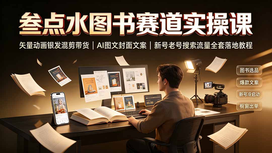 叁点水图书赛道实操课｜矢量动画银发混剪带货，AI图文封面文案，新号老号搜索流量全套落地教程-资源宝库