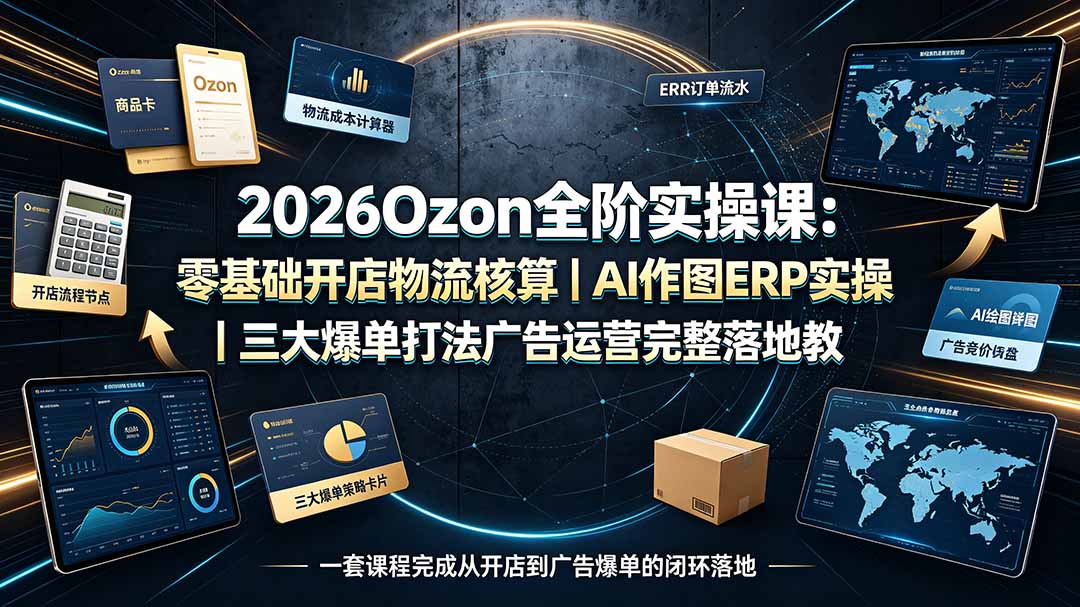 2026Ozon全阶实操课：零基础开店物流核算｜AI作图ERP实操｜三大爆单打法广告运营完整落地教程-资源宝库