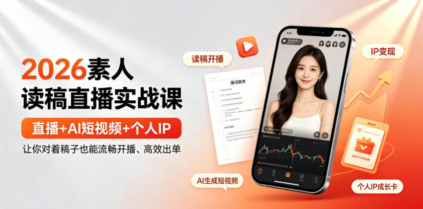 2026素人读稿直播实战课｜直播+AI短视频+个人IP，让你对着稿子也能流畅开播、高效出单-资源宝库