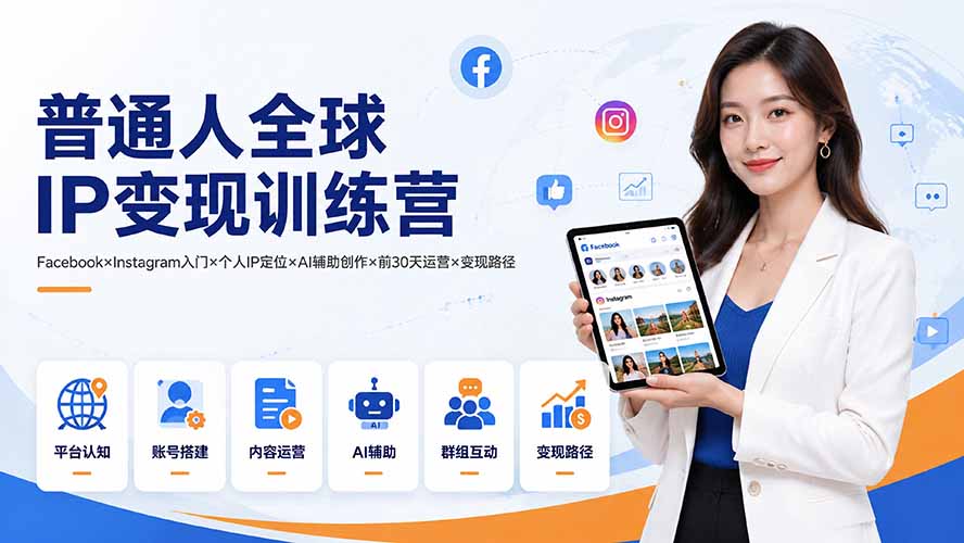 普通人全球IP变现训练营：Facebook×Instagram入门×个人IP定位×AI辅助创作×前30天运营×变现路径-资源宝库
