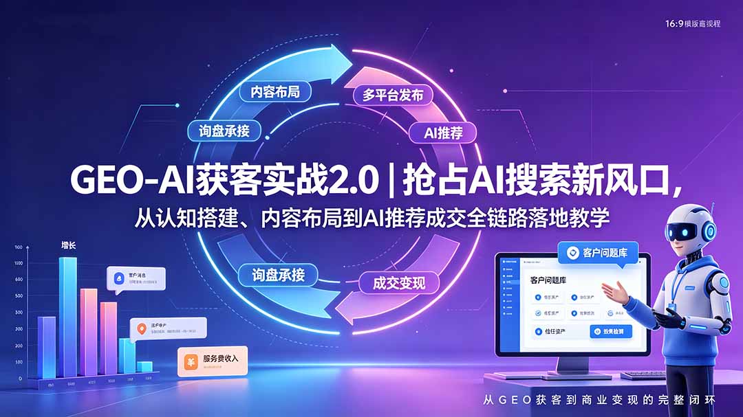 GEO-AI获客实战|抢占AI搜索新风口,从认知搭建、内容布局到AI推荐成交全链路落地教学-资源宝库