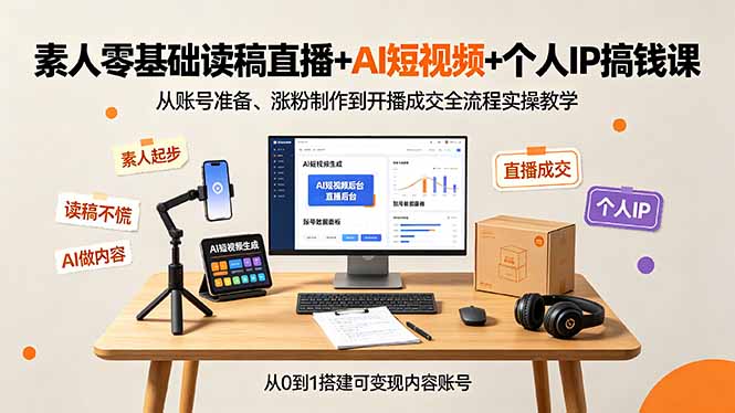 素人零基础读稿直播+AI短视频+个人IP搞钱课,从账号准备、涨粉制作到开播成交全流程实操教学-资源宝库