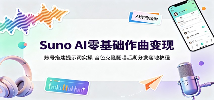 Suno AI零基础作曲变现:账号搭建提示词实操,音色克隆翻唱后期分发落地教程-资源宝库