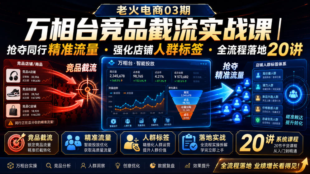老火电商03期・万相台竞品截流实战课|抢夺同行精准流量・强化店铺人群标签・全流程落地20讲-资源宝库