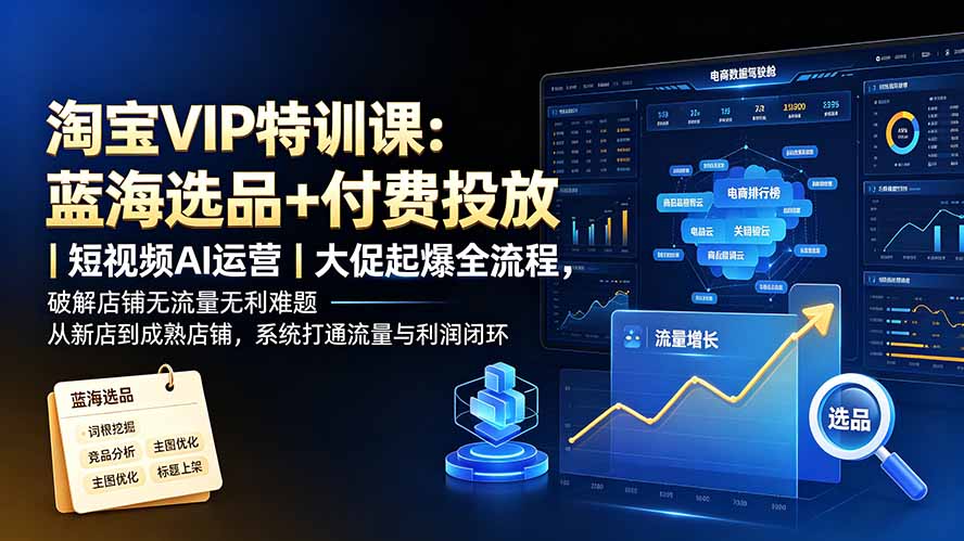 淘宝VIP特训课：蓝海选品+付费投放｜短视频AI运营｜大促起爆全流程，破解店铺无流量无利润难题-资源宝库