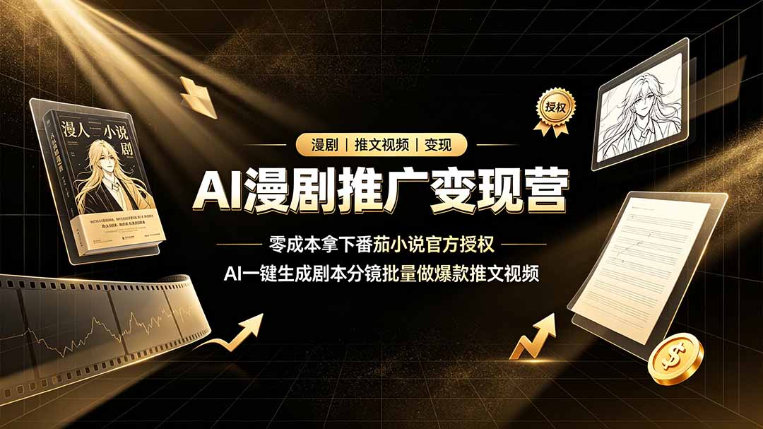 AI漫剧推广变现营，零成本拿下番茄小说官方授权，AI一键生成剧本分镜批量做爆款推文视频-资源宝库
